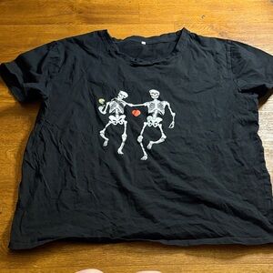 Black T-Shirt with Dancing Skeletons Graphic